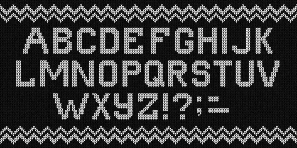 Hässlicher Pullover Frohe Weihnachten gestrickt Hintergrund Schrift Alphabet sc — Stockvektor
