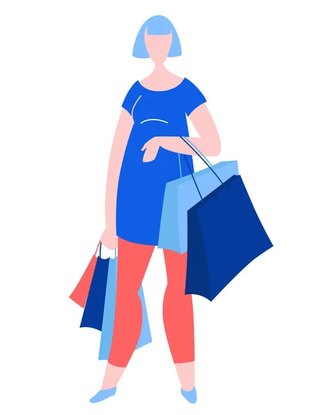 Donna in piedi con acquisto comprare sacchetti di carta. Sconto vendita estate Venerdì nero inizio  . — Vettoriale Stock