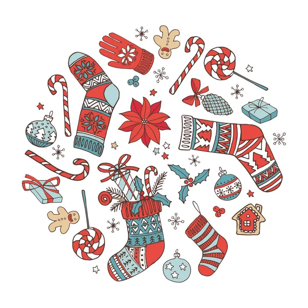 メリークリスマスハンド描かれた落書きシームレスなパターンの背景. — ストックベクタ