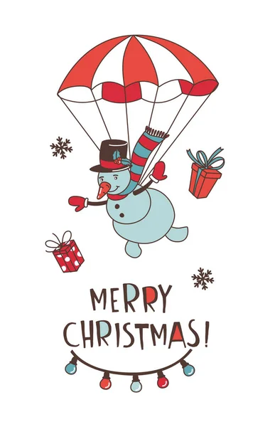 Frohe Weihnachten kritzeln nahtlose Muster Hintergrund. Weihnachtsmann mit Hirschen und Schneemann, Dekoration und Geschenke. — Stockvektor