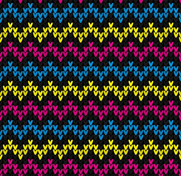 Winter Christmas x-mas knit seamless background Patrón de punto negro, rosa, amarillo, azul — Archivo Imágenes Vectoriales