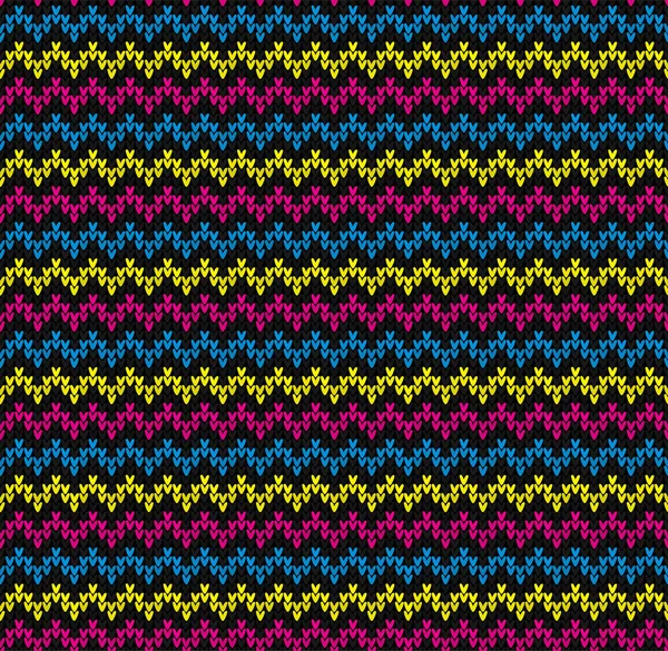 Hiver Noël x-mas tricot fond sans couture Motif tricoté noir, rose, jaune, bleu — Image vectorielle