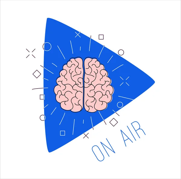 Logotipo Para Transmissão Rádio Podcast Cérebro Humano Fundo Botão Azul —  Vetores de Stock