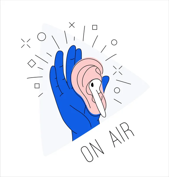 Logotipo Para Transmissão Rádio Podcast Mão Orelha Fone Ouvido Ouvir —  Vetores de Stock