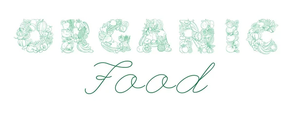 Lettering Organic Food Pattern Logo Groceries Farm Fresh Fruit Vegetables — Archivo Imágenes Vectoriales