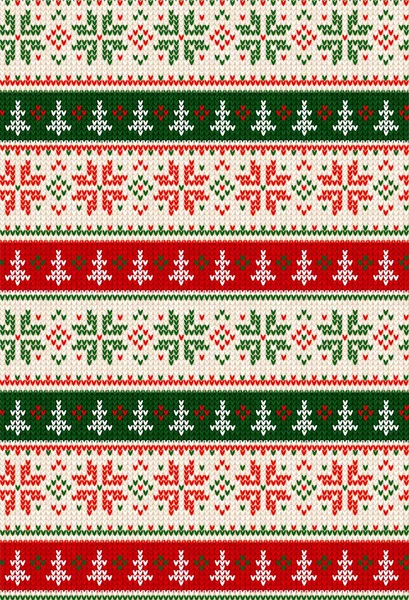 丑陋的毛衣圣诞快乐的圣诞晚会装饰品 矢量插图手工编织背景无缝图案与圣诞节树 丑闻鸟类装饰 红色针织 — 图库矢量图片