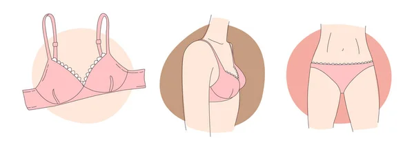 Roupa Interior Feminina Sutiã Cuecas Lingerie Doodle Ilustração Vetorial Ícones — Vetor de Stock