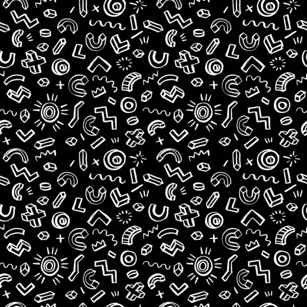 Черно Белый Бесшовный Геометрический Рисунок Чернил Стиле Мемфиса Векторная Иллюстрация — стоковый вектор