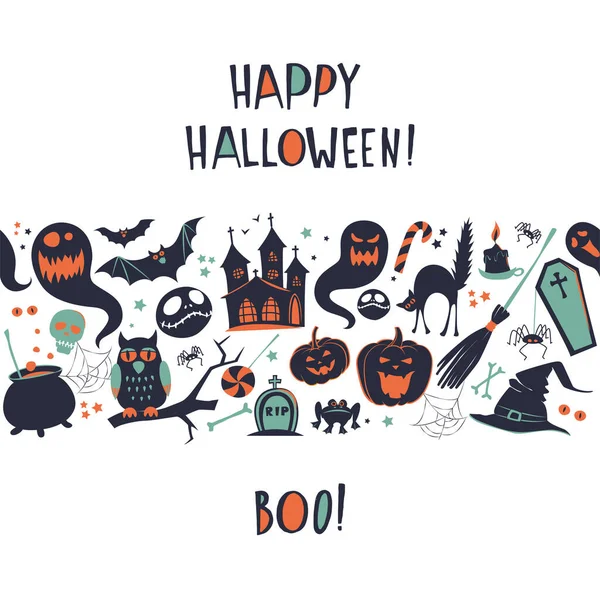 Veselé Halloween Vektorové Ilustrace Hladké Pozadí Rám Rámeček Vzor Pozdrav — Stockový vektor