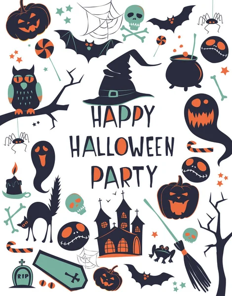 Glad Halloween Vektor Illustration Bakgrund Ram Gräns Mönster Gratulationskort Pumpa — Stock vektor