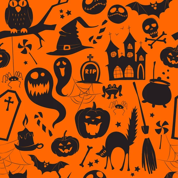 Vektorové Ilustrace Černé Oranžové Bezešvé Pozadí Abstraktní Vzor Halloween Dýně — Stockový vektor