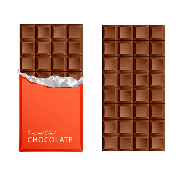 Folyolu Çikolatalı Sütlü Çikolatalar Kaliteli Bar Ambalajları Vektör Illüstrasyonu — Stok Vektör