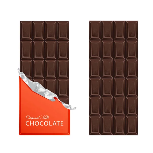 Donkere Chocoladerepen Vintage Barverpakkingen Met Folie Vectorillustratie — Stockvector