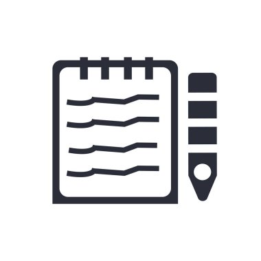 Web ve mobil uygulaması tasarım, Not defteri ve kalem logo kavramı için beyaz arka plan üzerinde izole defter ve kalem simge vektör