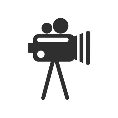 Video kamera simgesi üzerinde izole beyaz arka plan web ve mobil uygulaması tasarım, Video kamera logo kavramı için vektör