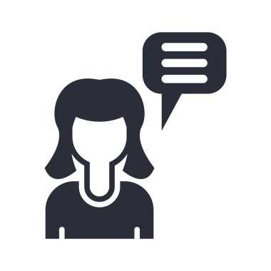 Simge vektör konuşan kız web ve mobil uygulaması tasarımı, beyaz arka plan üzerinde logo kavramı konuşan kız izole