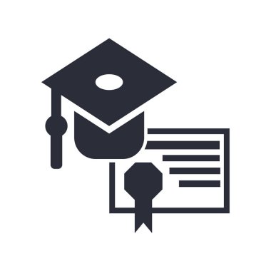 Mezuniyet kep ve diploma simge vektör web ve mobil uygulaması tasarımı, mezuniyet kep ve diploma logo kavramı için izole üzerinde beyaz arka plan