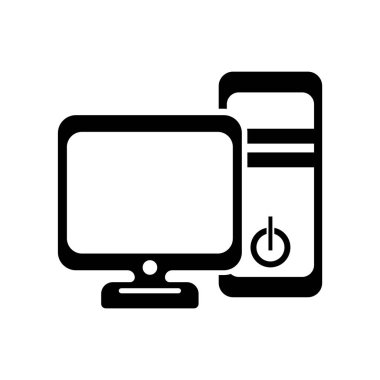 Bilgisayar kule ve web ve mobil uygulaması tasarım, bilgisayar kule ve monitör logo kavramı için beyaz arka plan üzerinde izole monitör simge vektör