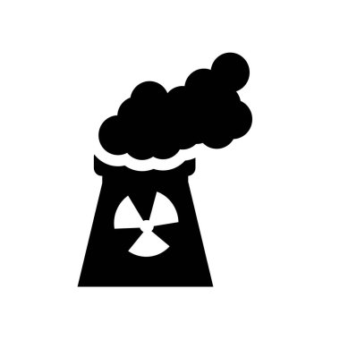 Nükleer bitki simge vektör web ve mobil uygulaması tasarımı, nükleer santral logo kavramı üzerinde izole beyaz arka plan