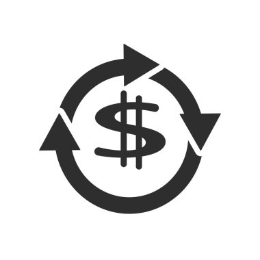 Dolar işareti iplik okları simge vektör web ve mobil uygulaması tasarımı, dolar işareti dönen oklar logo kavramı ile izole üzerinde beyaz arka plan