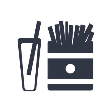 Patates kızartması simge vektör web ve mobil uygulaması tasarımı, logo kavramı kutu patates kızartması için beyaz arka plan üzerinde izole kutu