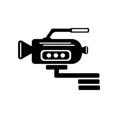 Video kamera yan görünüm simgesi üzerinde izole beyaz arka plan web ve mobil uygulaması tasarım, Video kamera yan görünümü logo kavramı için vektör