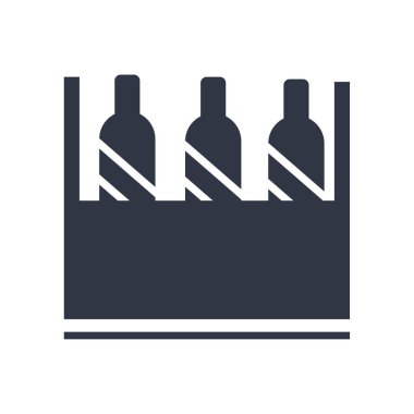 Şarap şişeleri kutusu simgesi üzerinde izole beyaz arka plan web ve mobil uygulaması tasarımı, logo kavramı kutu içinde şarap şişeleri için vektör