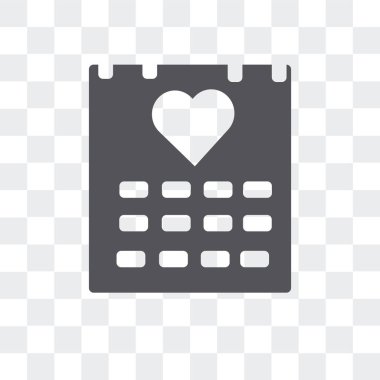 Takvim vektör simgesi üzerinde şeffaf arka plan izole kalp