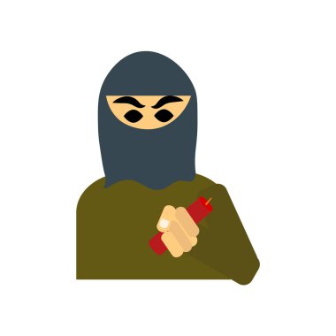 Beyaz arka plan üzerinde terörist sı izole terörist simge vektör