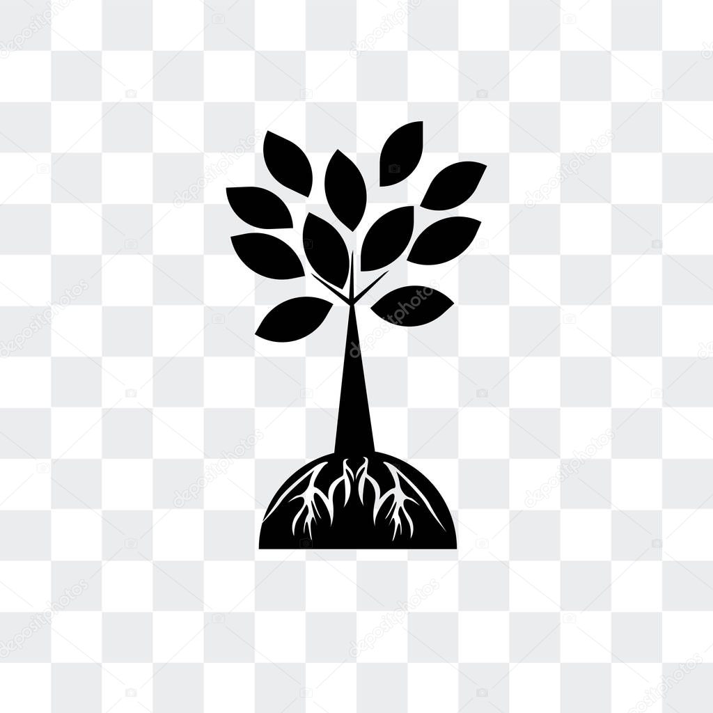 Tree and roots vector icon isolated on transparent background, Tree and roots logo concept