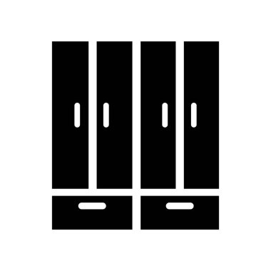 Dolap simgesi. Mobilya ve ev koleksiyonundan beyaz arka plan üzerinde trendy dolap logo kavramı. Web uygulamaları, mobil uygulamalar ve basılı medya kullanım için uygundur..