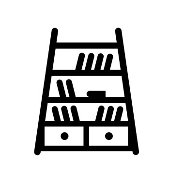 Kitaplık simgesi. Mobilya ve ev koleksiyonundan beyaz arka plan üzerinde trendy Bookshelf logo kavramı. Web uygulamaları, mobil uygulamalar ve basılı medya kullanım için uygundur..
