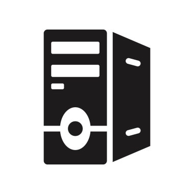 Bilgisayar büyük kutsal kişilerin resmi. Trendy bilgisayar kasasının logo kavramı donanım koleksiyonundan beyaz arka plan üzerinde. Web uygulamaları, mobil uygulamalar ve basılı medya kullanım için uygundur..