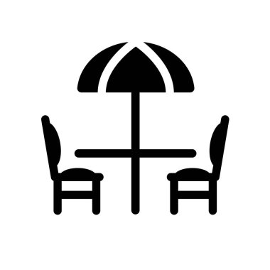 Teras simgesi. Otel ve restoran koleksiyonundan beyaz arka plan üzerinde moda teras logo kavramı. Web uygulamaları, mobil uygulamalar ve basılı medya kullanım için uygundur..