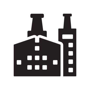 Fabrika Binası simgesi. Modaya uygun fabrika sanayi koleksiyonundan beyaz arka plan üzerinde logo kavramı binası. Web uygulamaları, mobil uygulamalar ve basılı medya kullanım için uygundur..