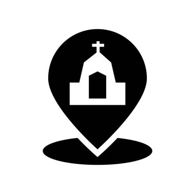Kilise simgesi simgesi. Trendy kilise kutsal kişilerin resmi logo kavramı haritalar ve konumlar koleksiyonundan beyaz arka plan üzerinde. Web uygulamaları, mobil uygulamalar ve basılı medya kullanım için uygundur..