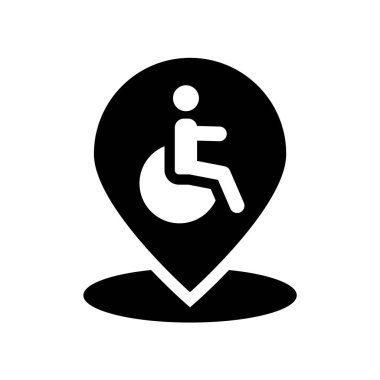 Engelli işareti simgesi. Haritalar ve konumlar koleksiyonundan beyaz arka plan üzerinde trendy Engelli işareti logo kavramı. Web uygulamaları, mobil uygulamalar ve basılı medya kullanım için uygundur..