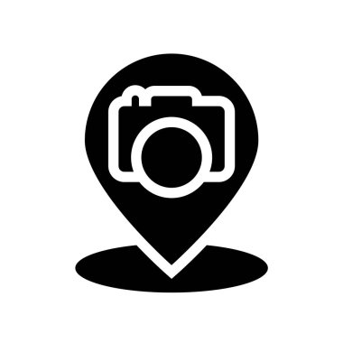 Fotoğraf simge yerlere. Haritalar ve konumlar koleksiyonundan fotoğraf logo kavramı beyaz arka plan üzerinde modaya uygun yerlere. Web uygulamaları, mobil uygulamalar ve basılı medya kullanım için uygundur..