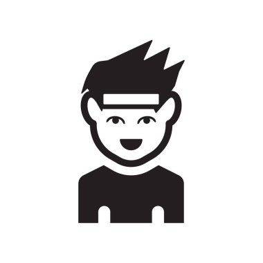 Kafa bandı simgesi olan çocuk. Kafa bandı logo kavramı insanların koleksiyonundan beyaz arka plan üzerinde popüler çocuk. Web uygulamaları, mobil uygulamalar ve basılı medya kullanım için uygundur..