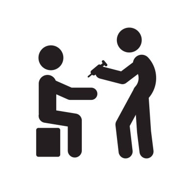 Aşı simgesi. Trendy aşı logo kavramı insanların koleksiyonundan beyaz arka plan üzerinde. Web uygulamaları, mobil uygulamalar ve basılı medya kullanım için uygundur..