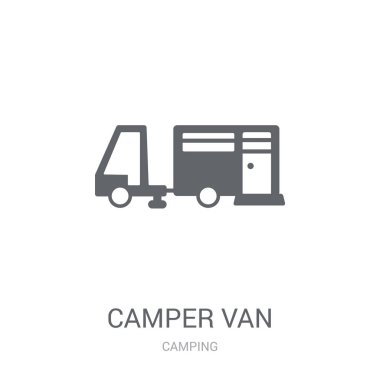 Camper van simgesi. Trendy Camper van logo kavramı kamp koleksiyonundan beyaz arka plan üzerinde. Web uygulamaları, mobil uygulamalar ve basılı medya kullanım için uygundur..