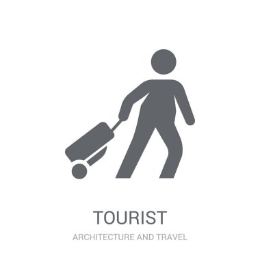 Turist simgesi. Trendy turist logo kavramı mimarisi ve seyahat koleksiyonundan beyaz arka plan üzerinde. Web uygulamaları, mobil uygulamalar ve basılı medya kullanım için uygundur..