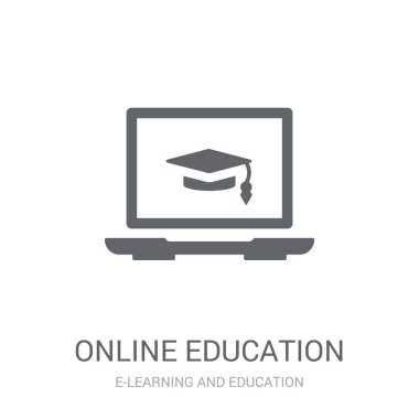 Online eğitim simgesi. E-öğrenme ve eğitim koleksiyonundan beyaz arka plan üzerinde popüler Online eğitim logo kavramı. Web uygulamaları, mobil uygulamalar ve basılı medya kullanım için uygundur..