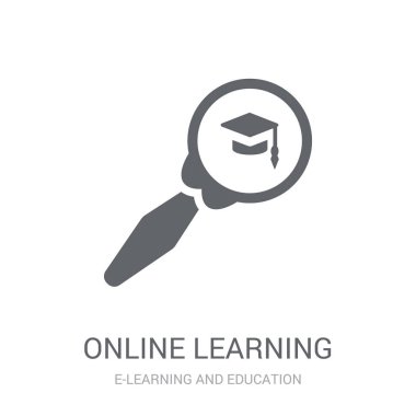 Çevrimiçi öğrenme simgesi. Popüler Online E-öğrenme ve eğitim koleksiyonundan beyaz arka plan üzerinde logo kavram öğrenme. Web uygulamaları, mobil uygulamalar ve basılı medya kullanım için uygundur..