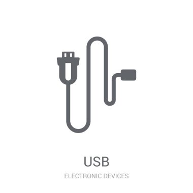 USB simge. Trendy Usb logo kavramı elektronik cihazlar koleksiyonundan beyaz arka plan üzerinde. Web uygulamaları, mobil uygulamalar ve basılı medya kullanım için uygundur..