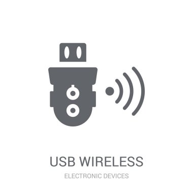 USB radyo uyarlamak kutsal kişilerin resmi. Trendy usb kablosuz adaptör logo kavramı elektronik cihazlar koleksiyonundan beyaz arka plan üzerinde. Web uygulamaları, mobil uygulamalar ve basılı medya kullanım için uygundur..