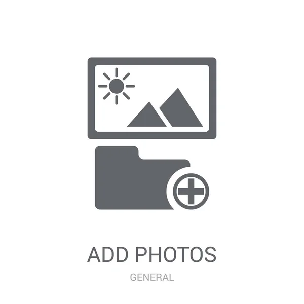 Додати Піктограму Фотографій Модний Додати Концепцію Логотипу Фотографій Білому Тлі — стоковий вектор