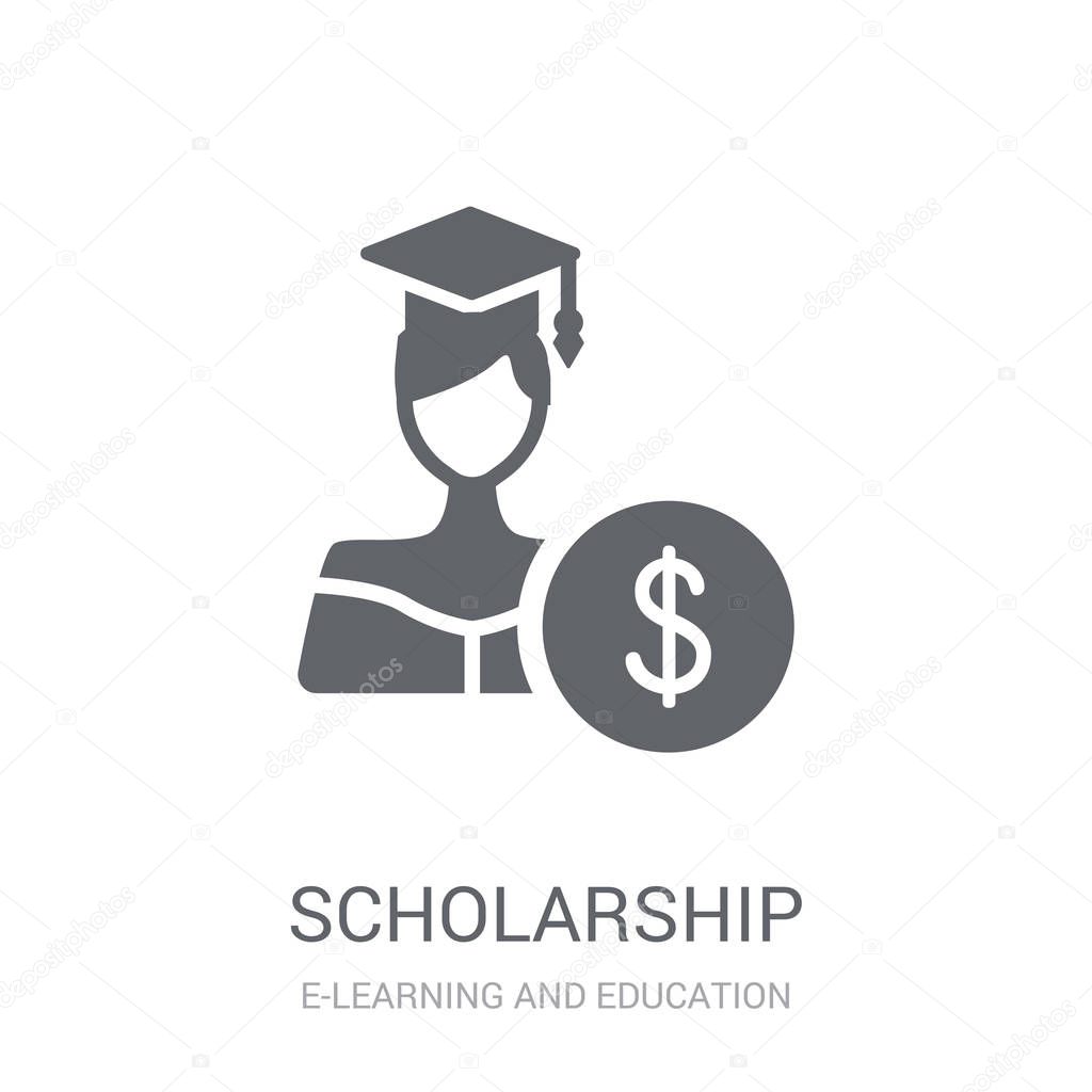 icono de la beca. Concepto de logotipo de beca de moda sobre fondo