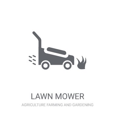 Çim biçme makinesi simgesi. Modaya uygun çim biçme makinesi logo kavramı Tarım Tarım ve Bahçe koleksiyonu beyaz arka plan üzerinde. Web uygulamaları, mobil uygulamalar ve basılı medya kullanım için uygundur..