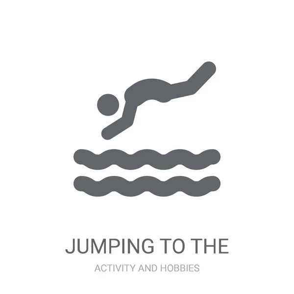 水アイコンにジャンプします 活動や趣味のコレクションからの白い背景の水ロゴのコンセプトにトレンディなジャンプは Web アプリ 携帯アプリ 印刷媒体での使用に適しています — ストックベクタ